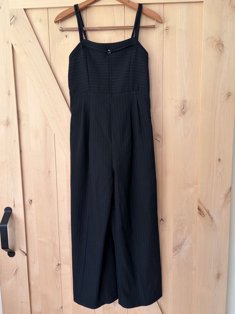 Girl’s Flattering Navy Pinstripe Wide-Leg Jumpsuit.